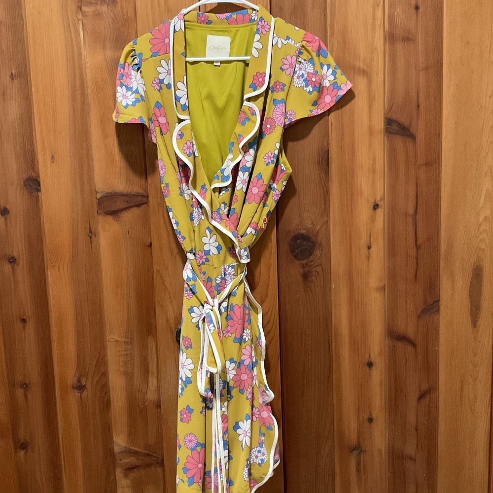 2X ModCloth Daytime Dapper Dandelion Wrap Dress Retro Womens 60s mod flowers